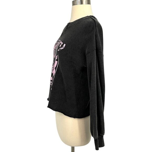 Paige Raeanne Graphic Sweatshirt Washed Black Size XS Rose Garden Melody - Picture 2 of 10